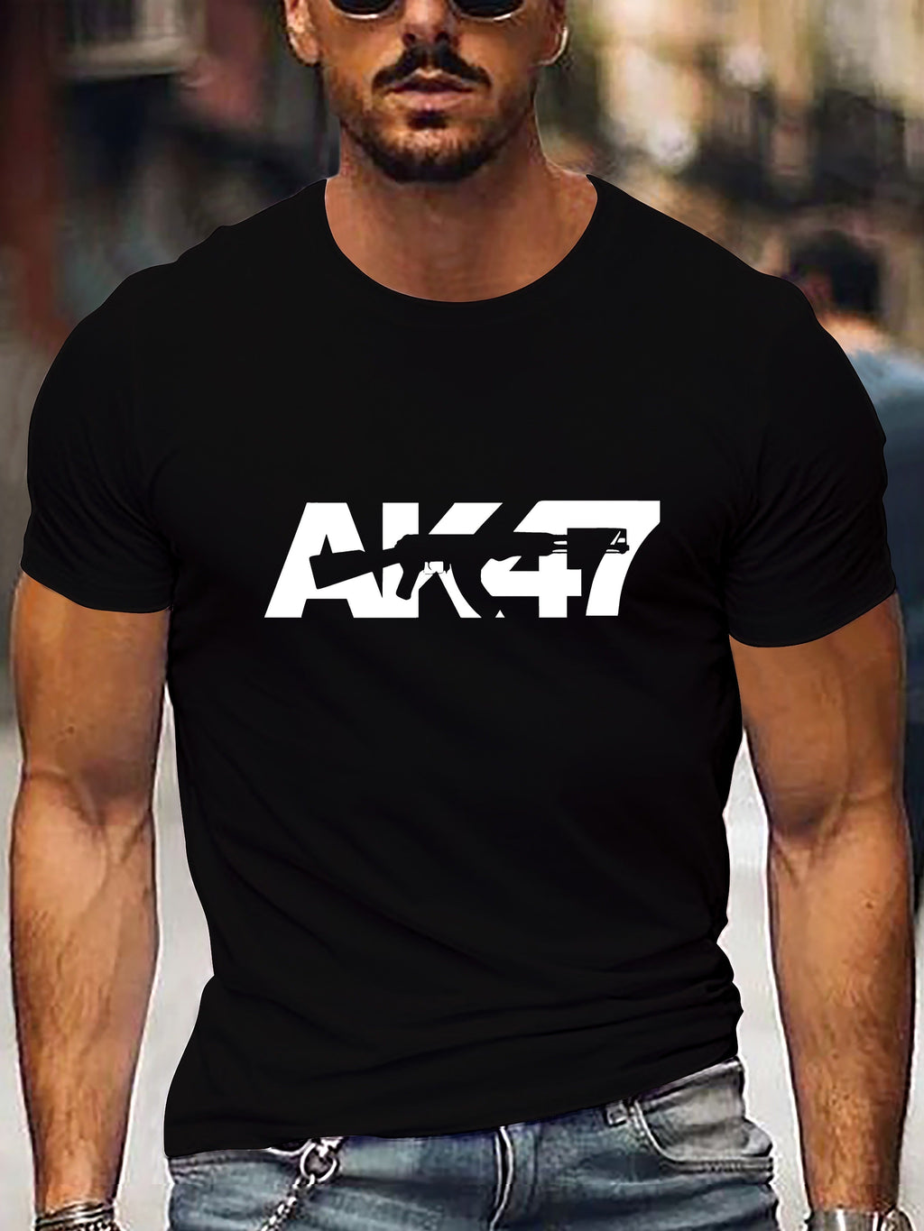Men'S Casual Short Sleeve T-Shirt Featuring an AK47 Print, Perfect for Summer Wear