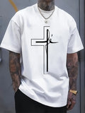 Men'S Casual Outdoor Short-Sleeve T-Shirt with a Summer Cross Religious Print in Plus Size