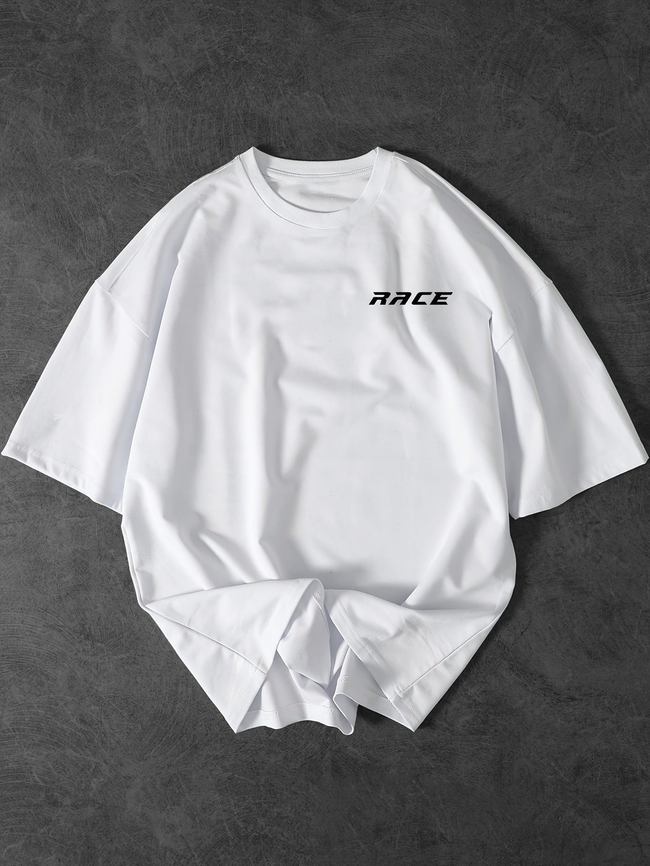Men'S Fashion Car Pattern T-Shirt, Racing Elements Graphic Tee, Loose Fit Street Style Short Sleeve Top for Summer, Casual Attire for Car Enthusiasts, Slight Drop Shoulder Round Neck T-Shirt