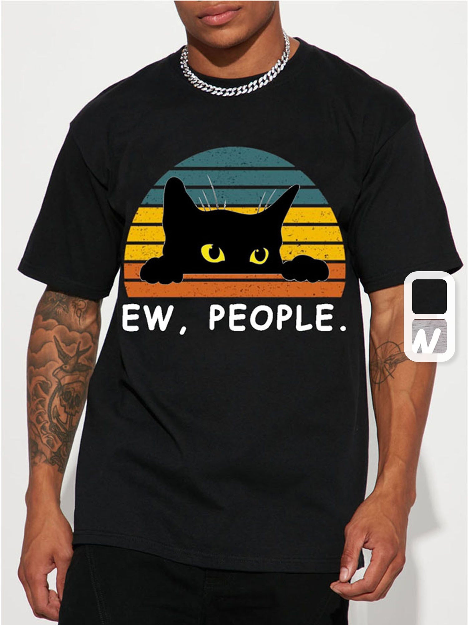 Men's Casual Trendy Black Cat Print T-shirt, Short Sleeve Crew Neck Hip Hop Style Tees For Summer Holiday Gift