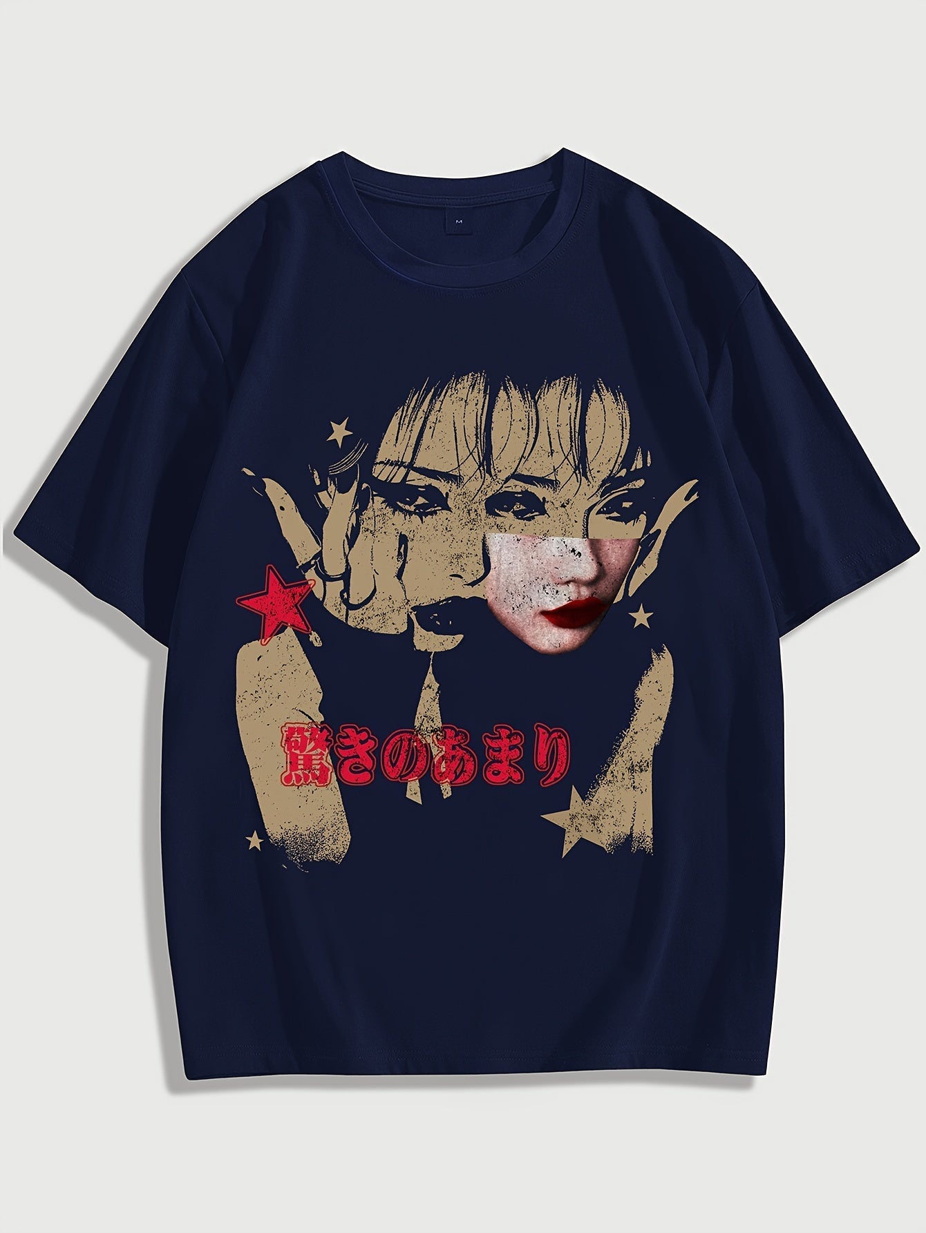 Patterned Portrait Fashion T-Shirt, Men's Casual Sports Loose Short Sleeve Black Shirt with Character Head Portrait