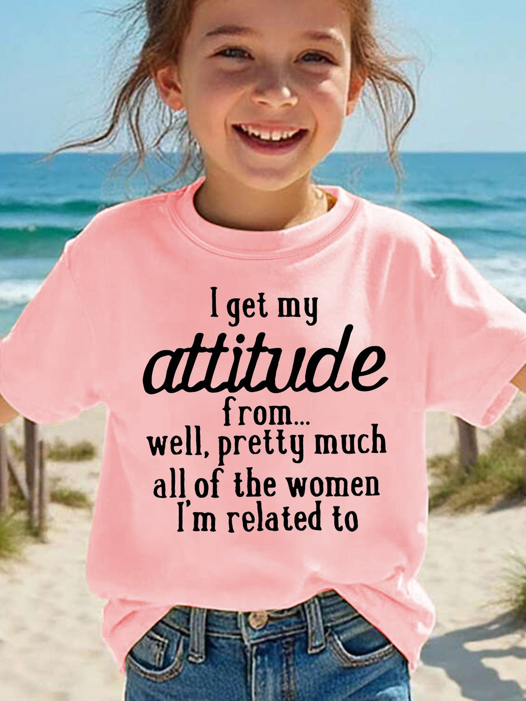 Summer Fashion Girls' Short Sleeve T-Shirt "I Get My Attitude From..." Letter Print Casual Versatile Top