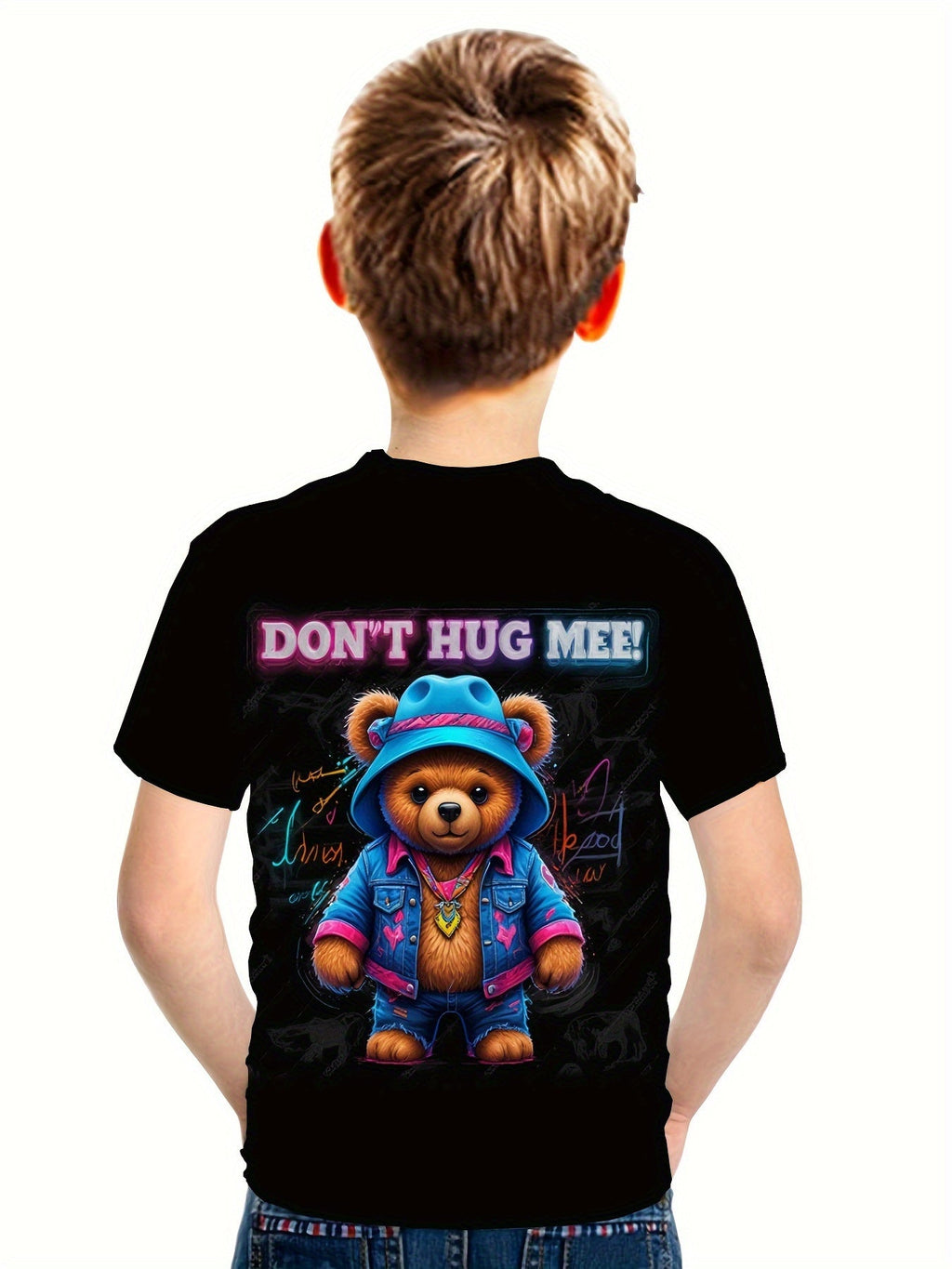 3D Printed Cartoon Cool Bear T-Shirt for Boys, Stylish, Casual, And Versatile Short-Sleeve Tee