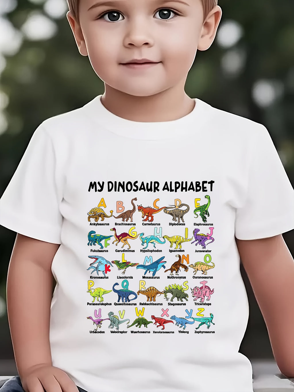 Summer Boys' Fashion Short Sleeve "MY DINOSAUR ALPHABET" Dinosaur Element Alphabet Print Outdoor Casual Top NY-DX5404