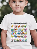 Summer Boys' Fashion Short Sleeve "MY DINOSAUR ALPHABET" Dinosaur Element Alphabet Print Outdoor Casual Top NY-DX5404