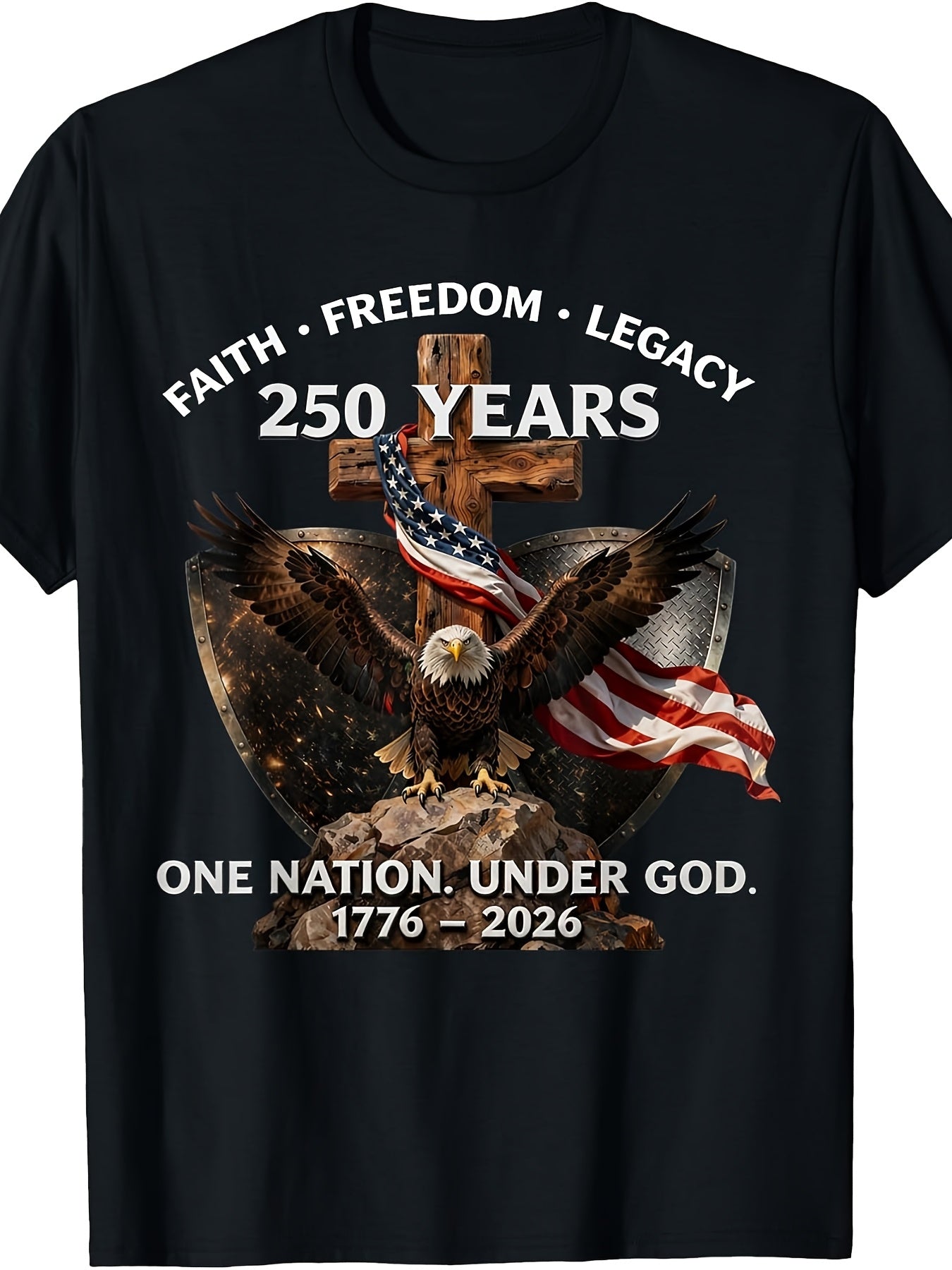 USA 250th Anniversary T-Shirt - Faith Freedom Legacy 1776 2026 Retro Design, Vintage History Shirt with 250 Years of Independence Print, Machine Washable Suitable for - Casual Wear & Historical Events