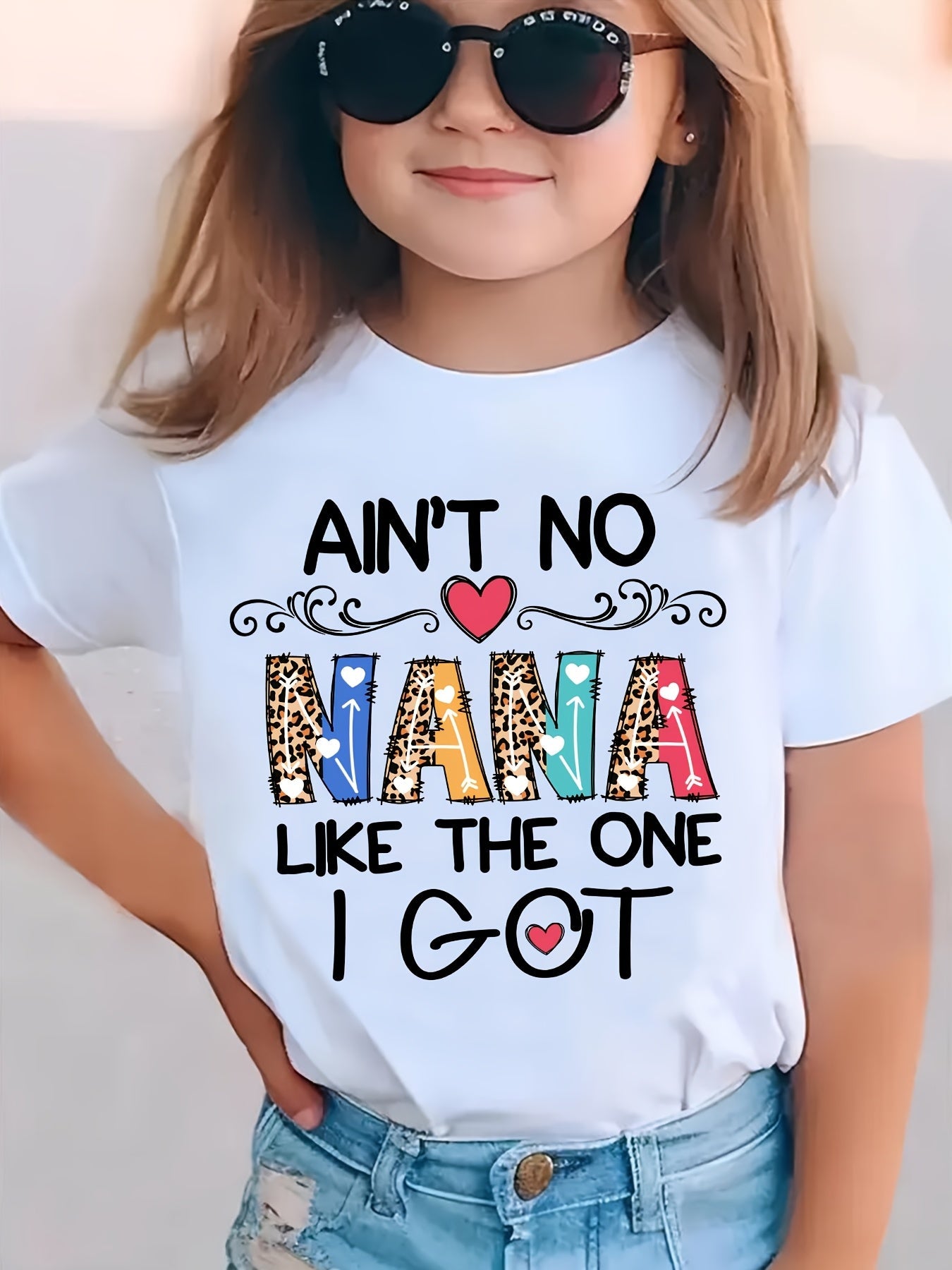 Summer Fashion Girls' Short Sleeve T-Shirt "AIN'T NO NANA LIKE THE ONE I GOT" Letter Print Casual Top NYDX4826