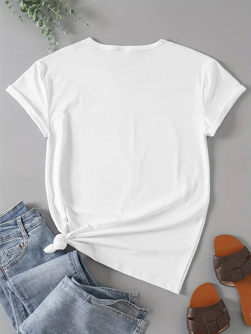 1pc Women's Casual T-Shirt, Round Neck Short Sleeve, This Mom Loves Her T-Shirt- Mom Pattern T-Shirt with Heart Symbol, Soft Round Neck Short Sleeve Shirt, Suitable for Moms, Daily Casual Wear and Birthday Gift