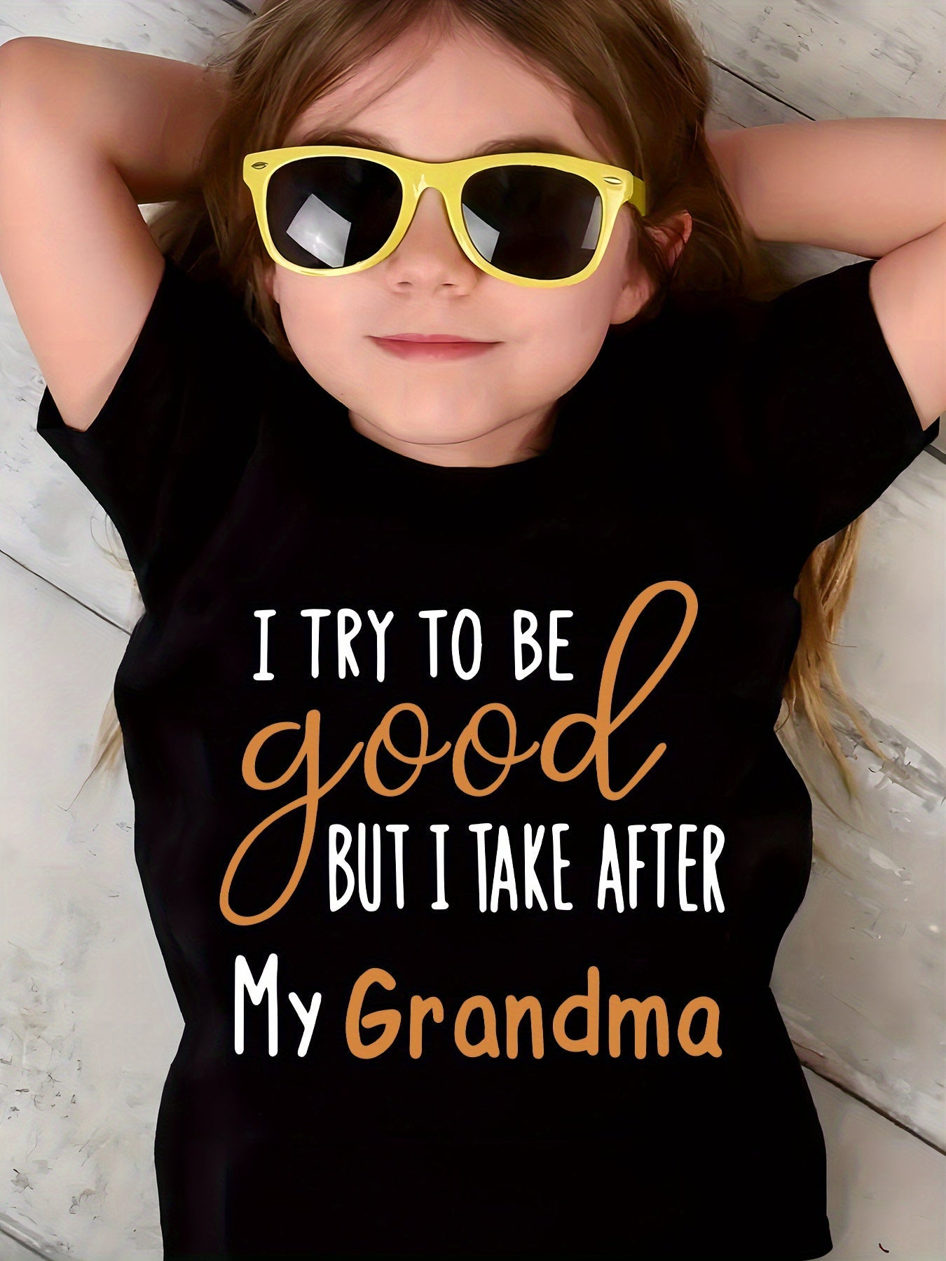 Summer Fashion Short-Sleeve T-Shirt for Girls with The Phrase 'I Try to Be Good But I Take After My Grandma', Featuring Letter Elements And a Casual Versatile Design, Model DX2838.