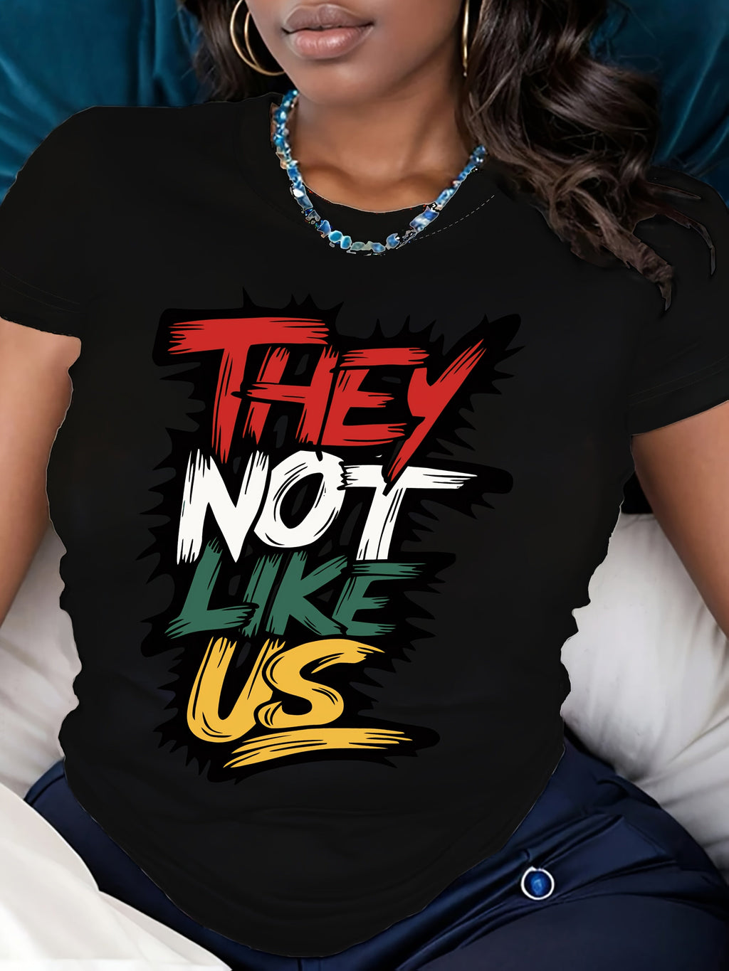 They Not Like us Letter Print Crew Neck T-Shirt, Casual Short Sleeve Top For Spring & Summer, Women's Clothing