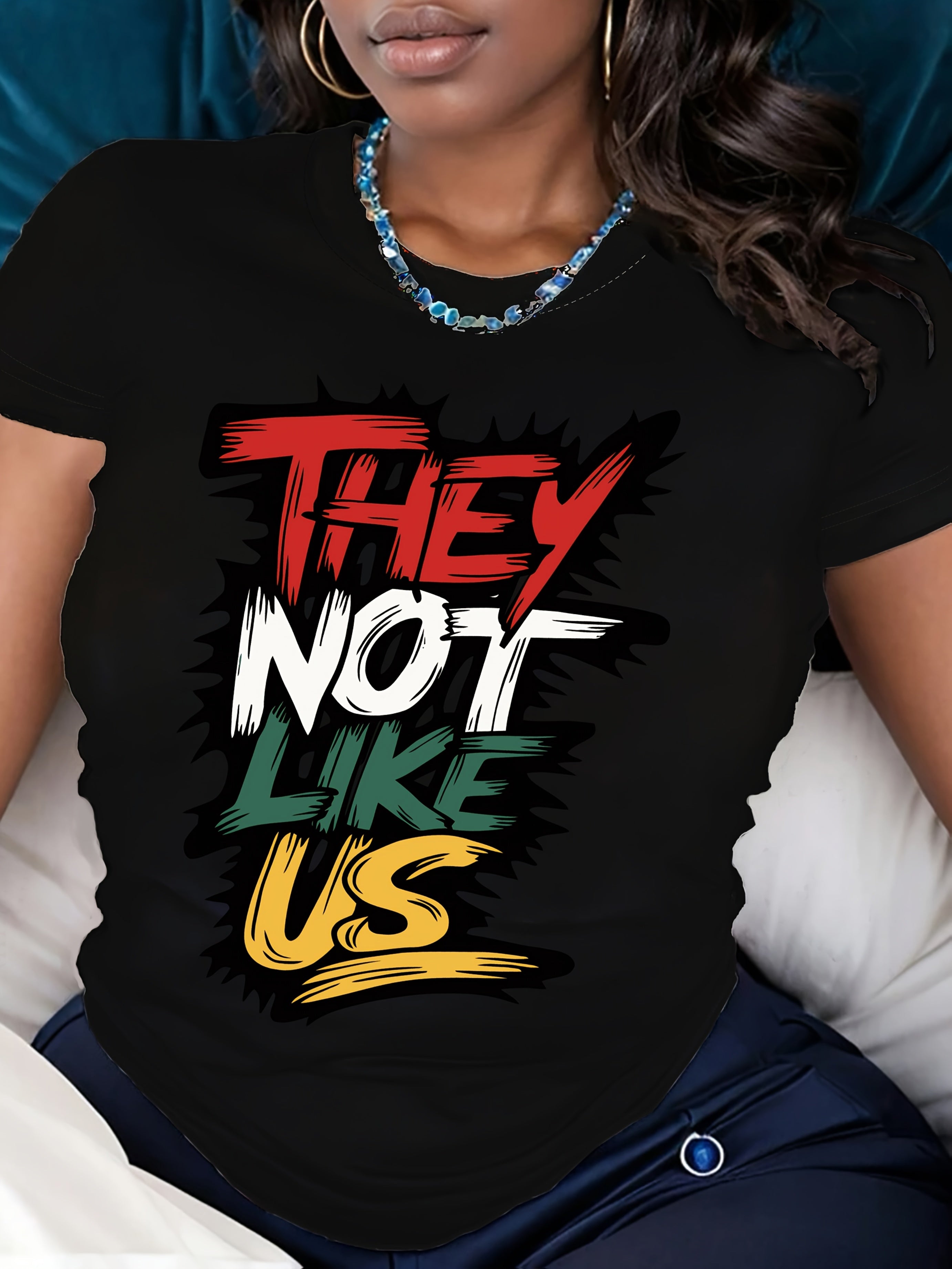 They Not Like us Letter Print Crew Neck T-Shirt, Casual Short Sleeve Top For Spring & Summer, Women's Clothing