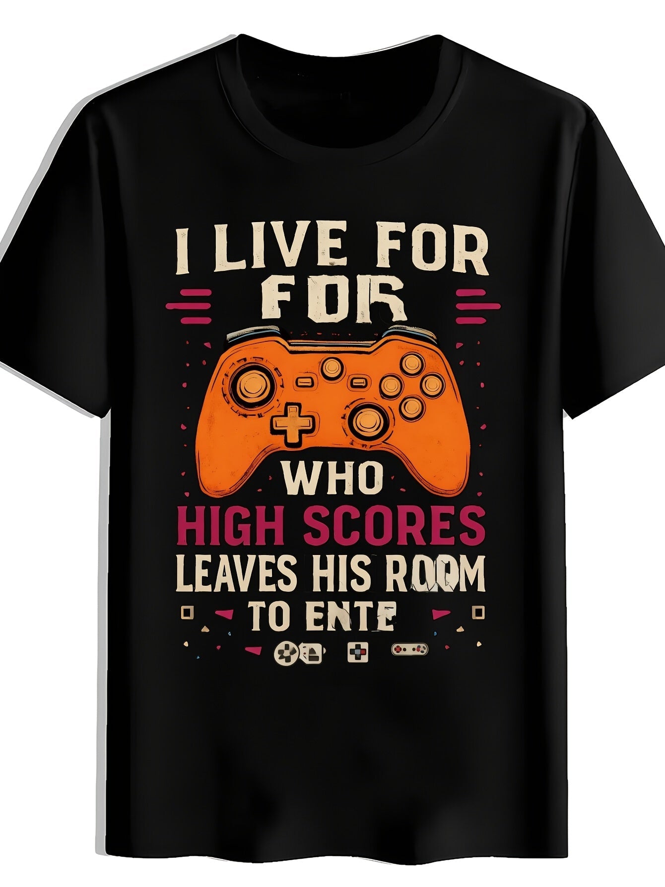 Game Controller Blue Print T-Shirt, Summer, Versatile, Athletic, Trendy T-Shirt, Round Neck Short Sleeve Top, Casual Daily Wear, Men'S Clothing