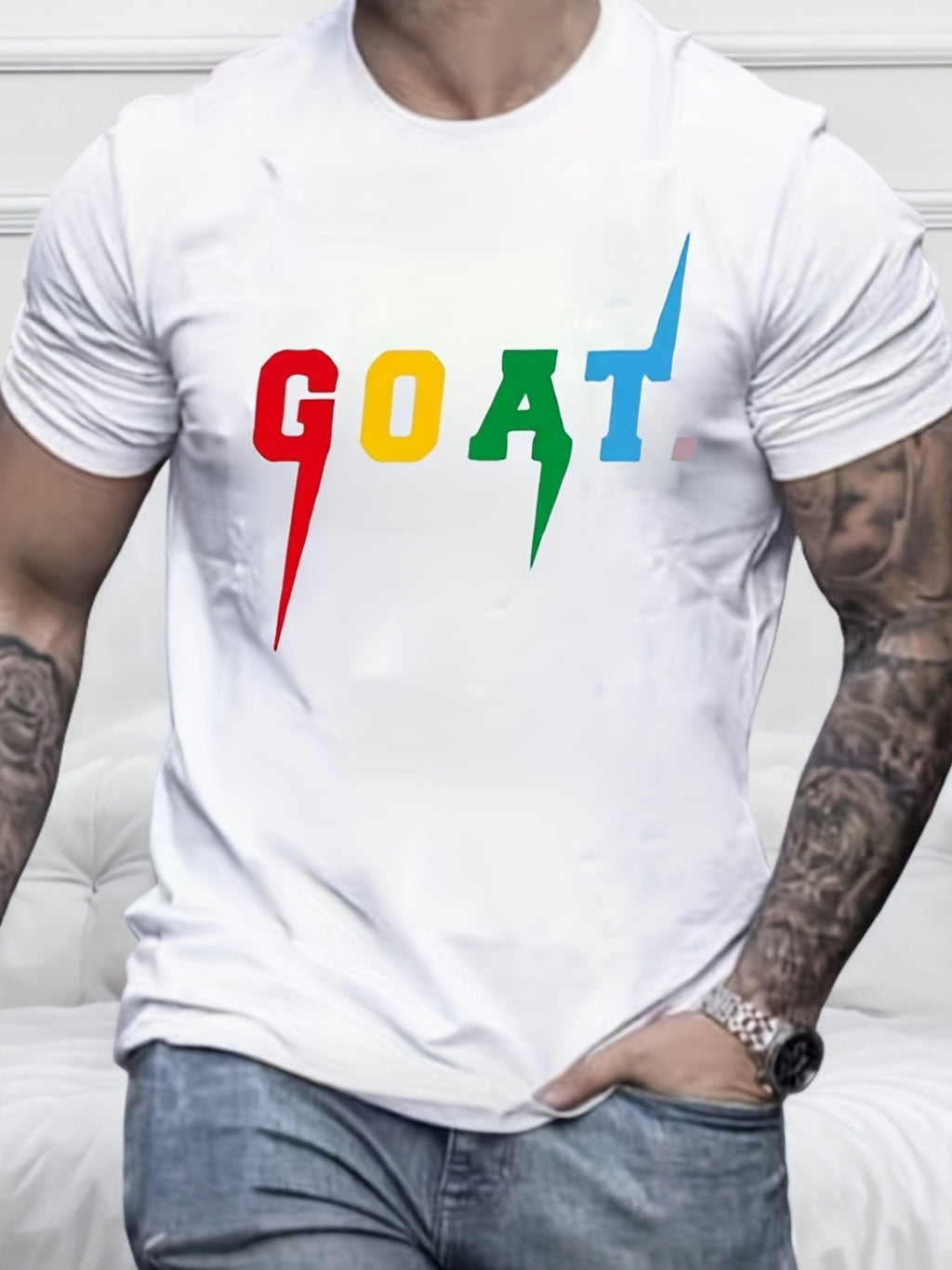 Men'S Short-Sleeve T-Shirt with a Round Neck, Pure White, New Casual Summer Wear