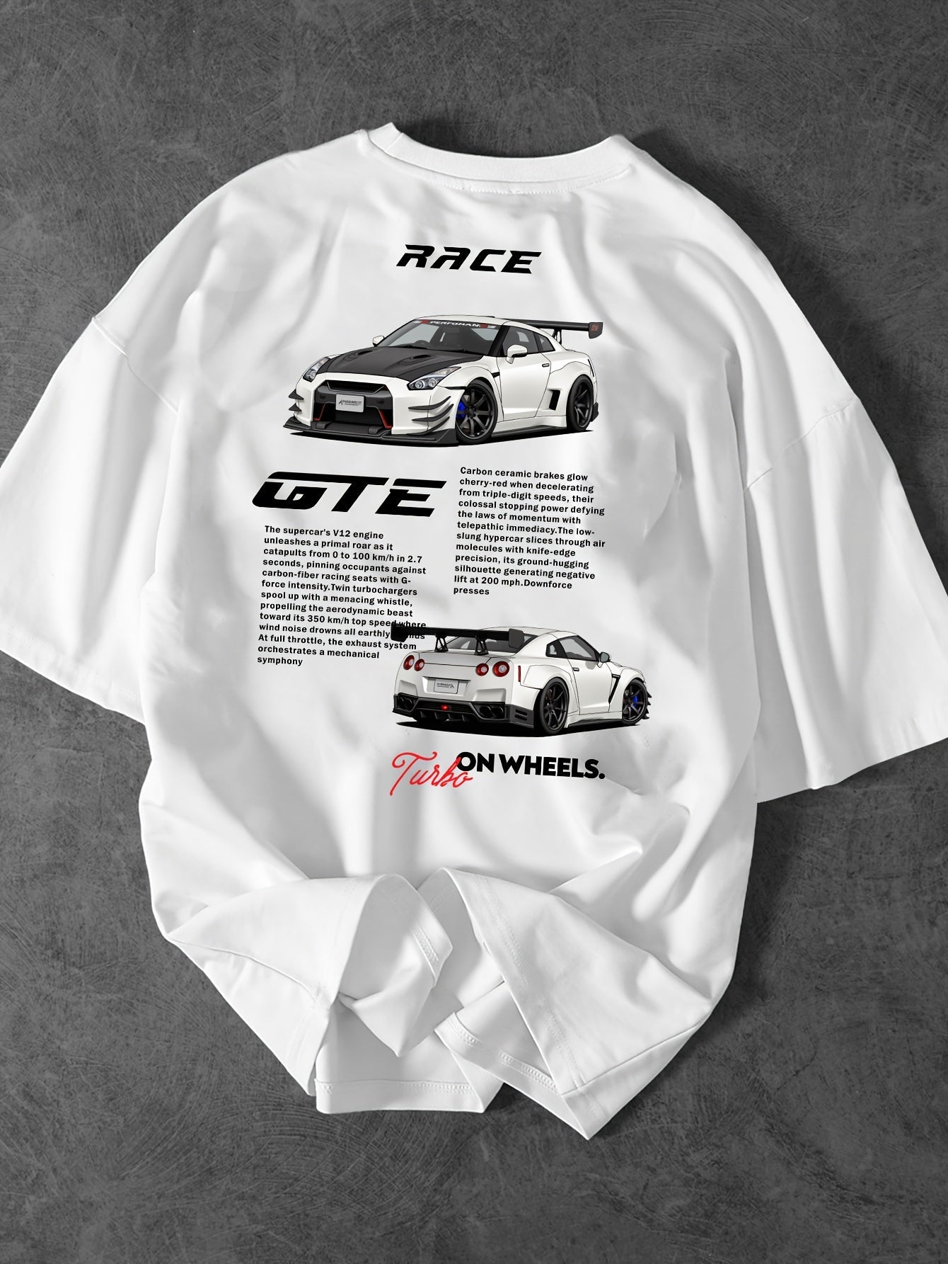 Men'S Fashion Car Pattern T-Shirt, Racing Elements Graphic Tee, Loose Fit Street Style Short Sleeve Top for Summer, Casual Attire for Car Enthusiasts, Slight Drop Shoulder Round Neck T-Shirt