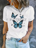 Butterfly Print T-shirt, Casual Crew Neck Short Sleeve Daily Top, Women's Clothing