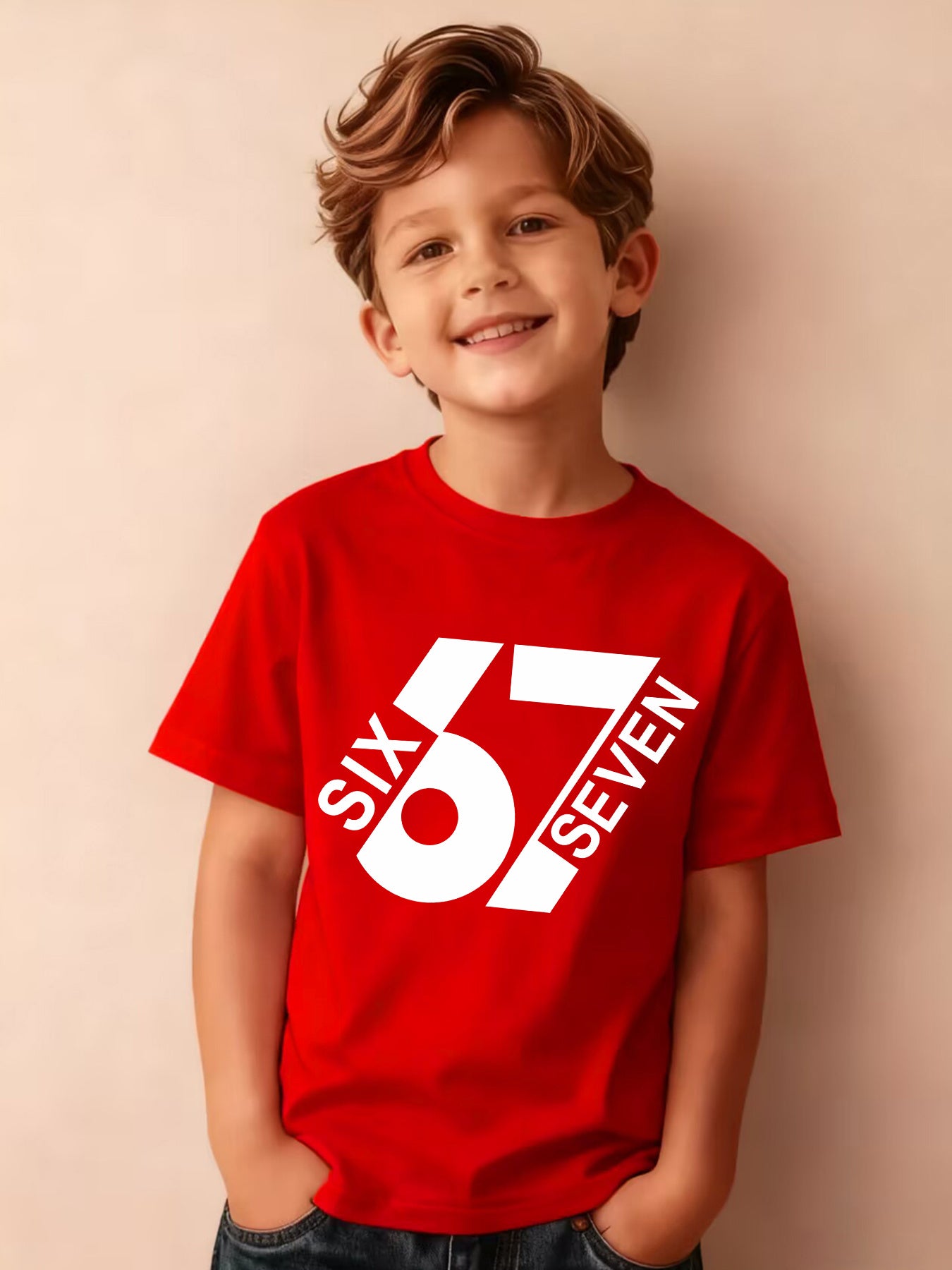 Summer Boys' Fashion Short Sleeve T-Shirt, Sizes 6-7, Cartoon Pattern Print Outdoor Casual Top, NY-DX7586