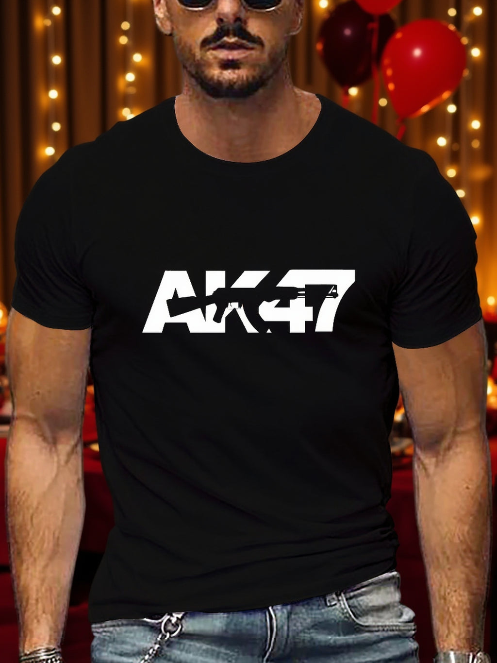 Men'S Casual Short Sleeve T-Shirt Featuring an AK47 Print, Perfect for Summer Wear