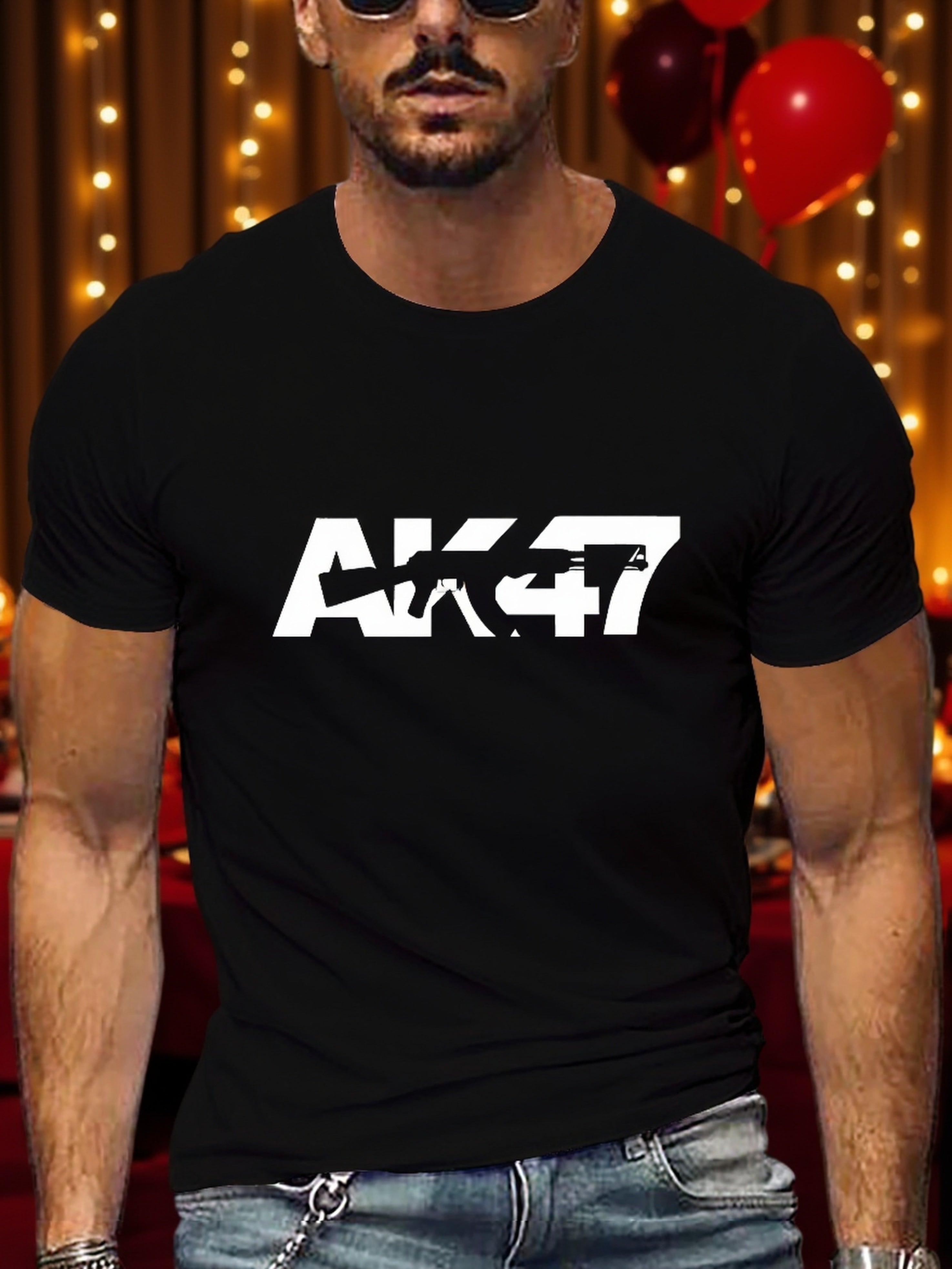 Men'S Casual Short Sleeve T-Shirt Featuring an AK47 Print, Perfect for Summer Wear