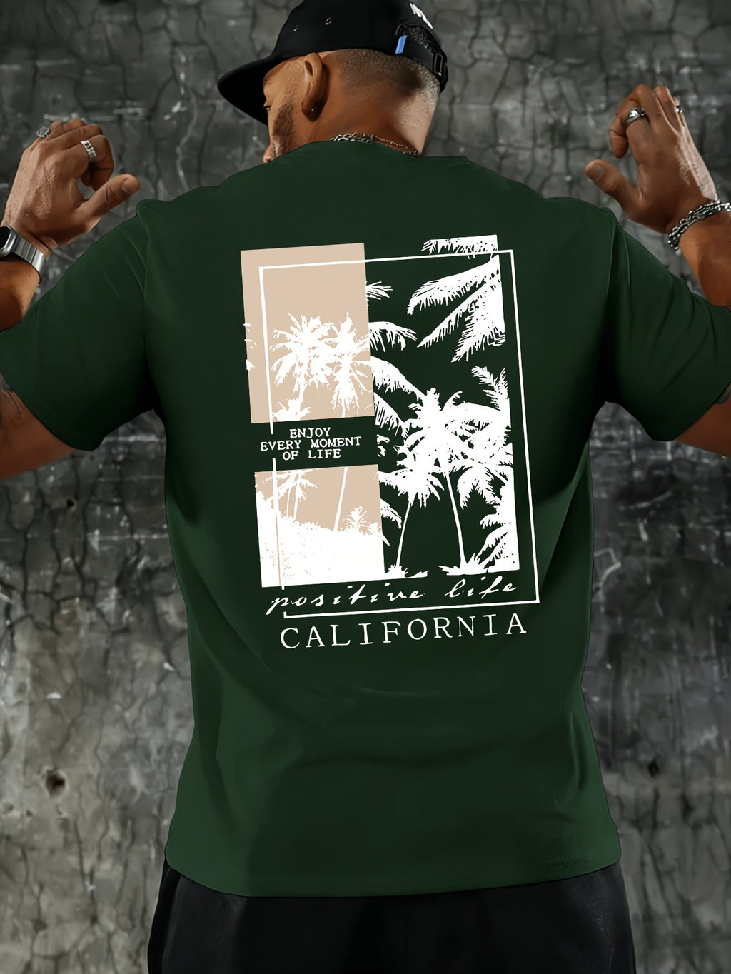 Men's Fashion Casual CALIFORNIA Print Regular Shoulder Short Sleeve T-Shirt, Comfortable and Versatile, Suitable for All Seasons