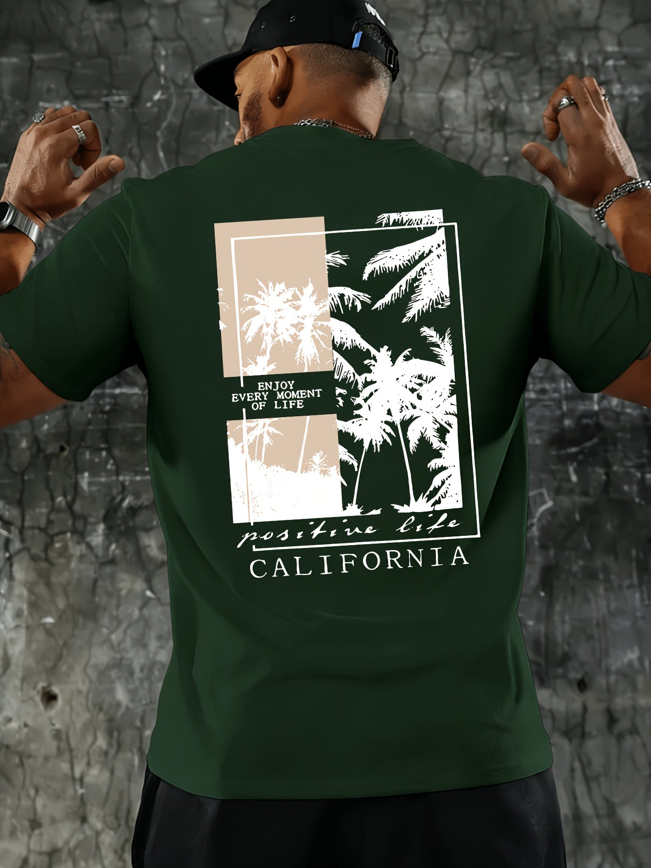 Men's Fashion Casual CALIFORNIA Print Regular Shoulder Short Sleeve T-Shirt, Comfortable and Versatile, Suitable for All Seasons