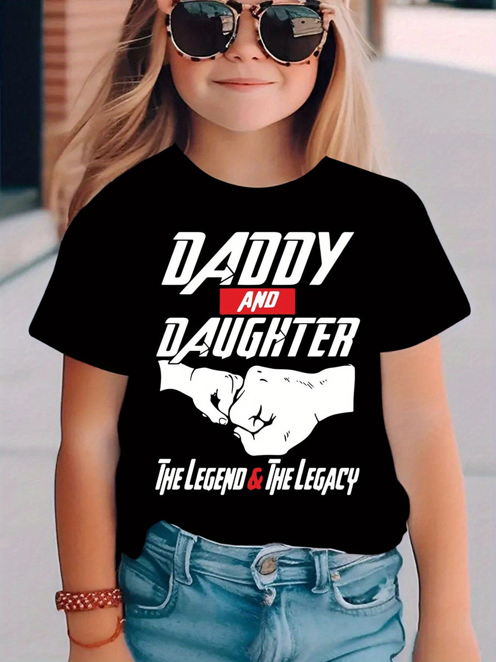 Summer Fashion Short-Sleeve T-Shirt for Girls with 'Daddy And Daughter' Letter Pattern Print, Casual And Versatile Top DX4072