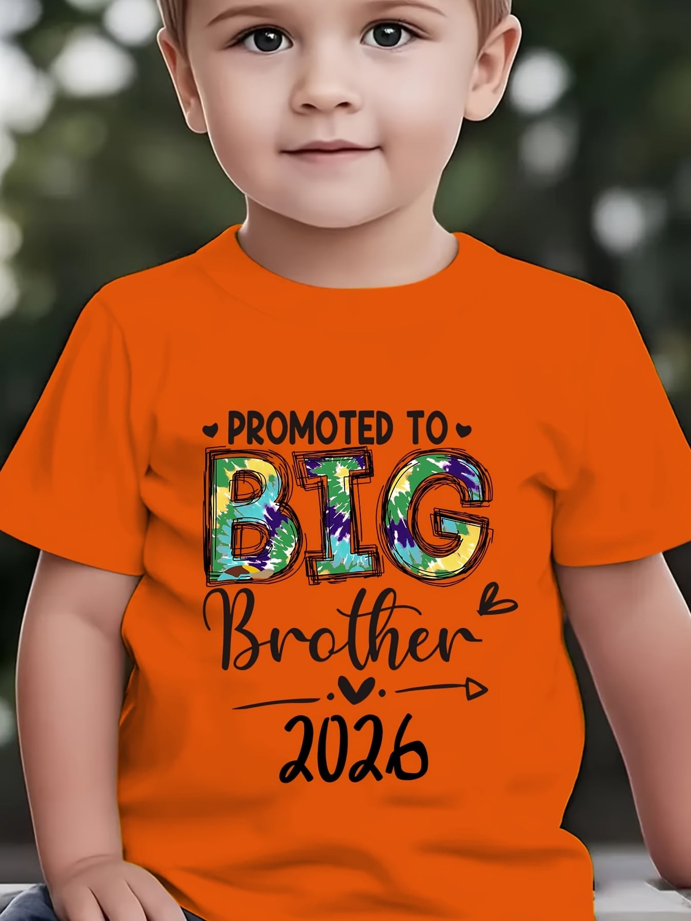 Summer Fashion Boys' Short Sleeve T-Shirt PROMOTED TO BIG BROTHER 2026 Letter Print Outdoor Casual Top NY-DX6459