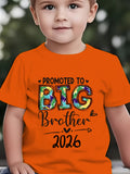 Summer Fashion Boys' Short Sleeve T-Shirt PROMOTED TO BIG BROTHER 2026 Letter Print Outdoor Casual Top NY-DX6459