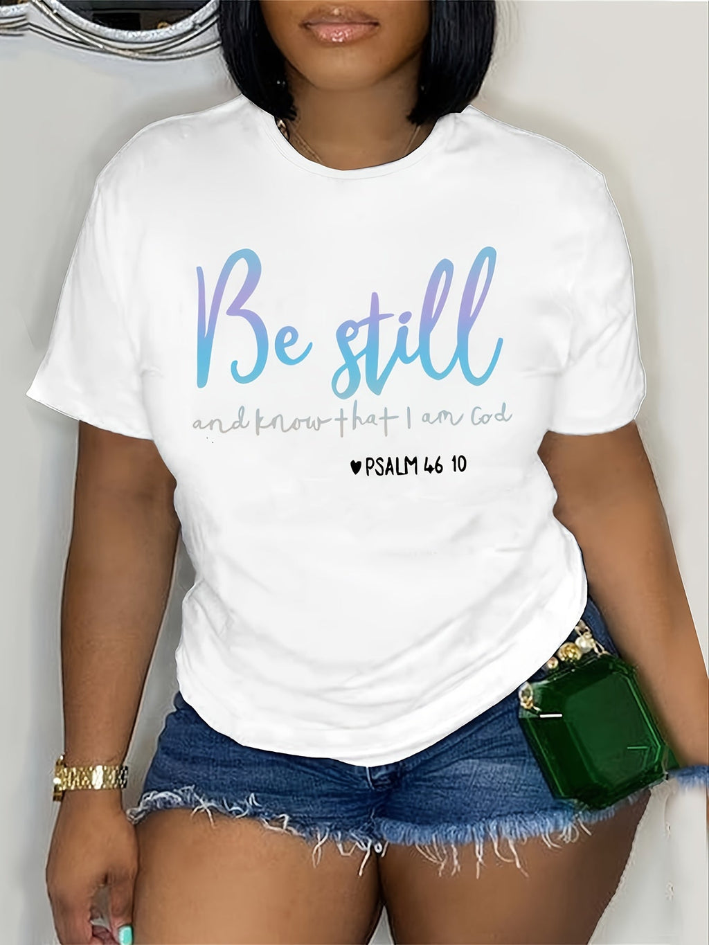 Plus Size, Women's Fashion Plus-Size T-Shirt with Letter Print, Machine Washable