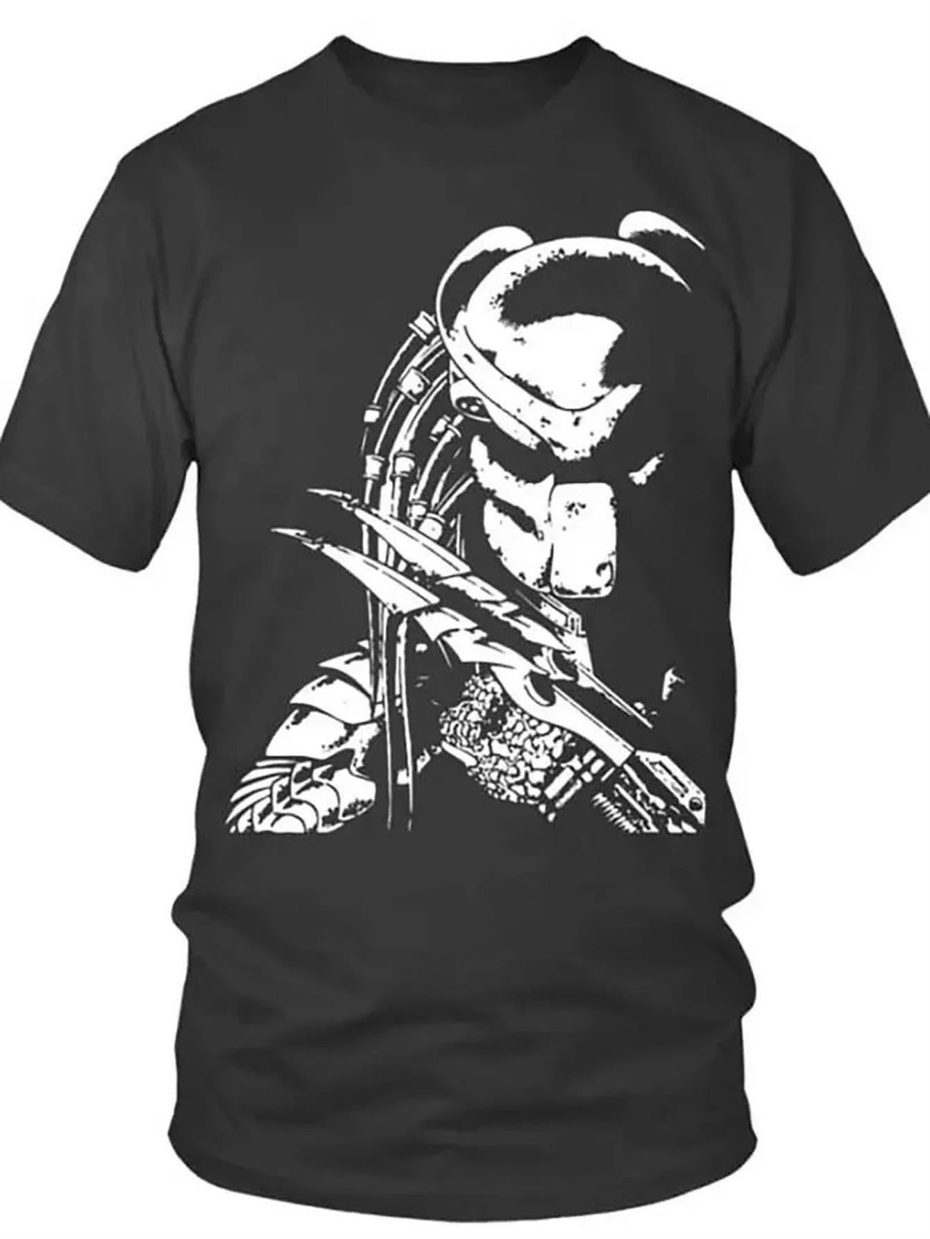 [ Cotton, The Shallow Waters] 100% Cotton, 1pc The Shallow Waters of Predators Washed Printed T-Shirt, Round Neck Cotton Short-Sleeved T-Shirt, Seasonal Casual Mens T-Shirt, Outdoor Sports, Holiday Gifts