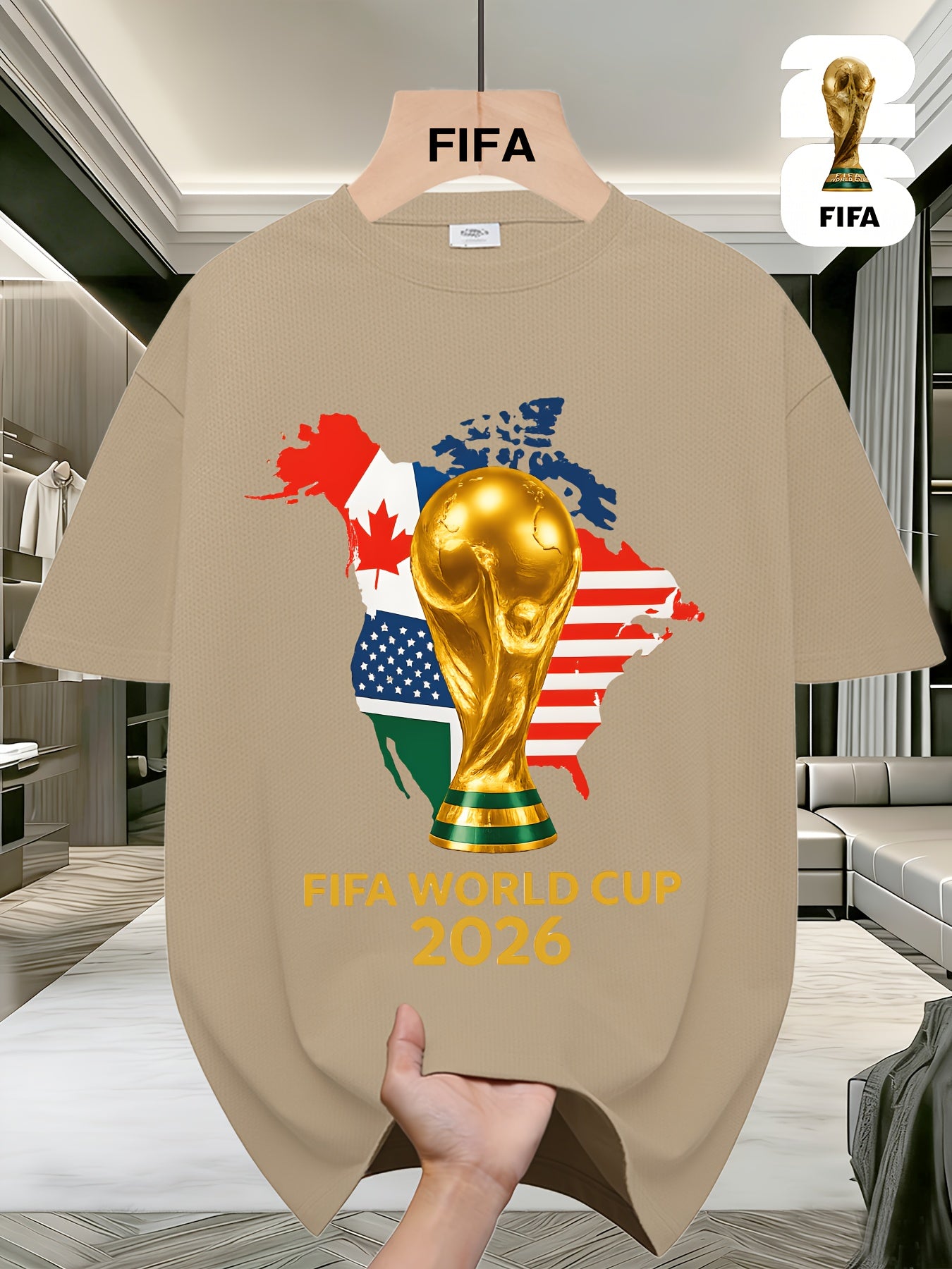 FIFA World Cup Football Brightly Patterned T-shirts from the USA, Canada, and Mexico, Featuring Street-style Prints, Fun Printed Short Sleeves, Perfect for Casual Attire, Men's and Women's Styles, and Suitable as a Birthday Gift for Sports Fans.