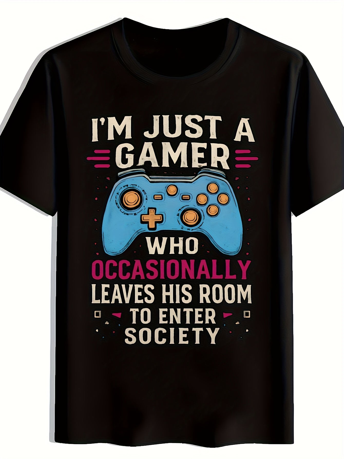 Game Controller Blue Print T-Shirt, Summer, Versatile, Athletic, Trendy T-Shirt, Round Neck Short Sleeve Top, Casual Daily Wear, Men'S Clothing