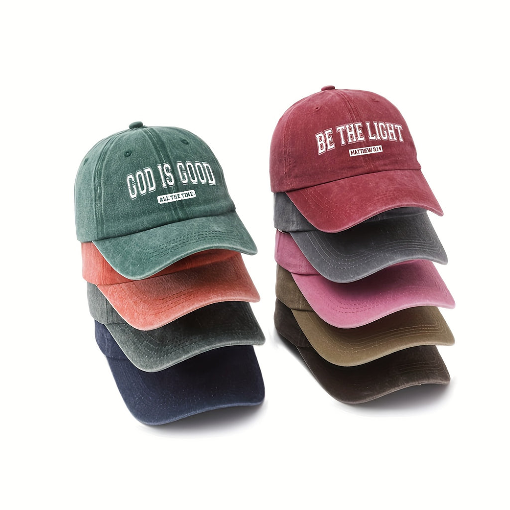 1pc GOD IS GOOD All The Time Letter Print Women'S Washed Baseball Cap, Fashion Outdoor Vintage Street Urban Style Men Women Cap Curved Brim Dad Hat Sun Hat for Vacation Beach Travel Riding