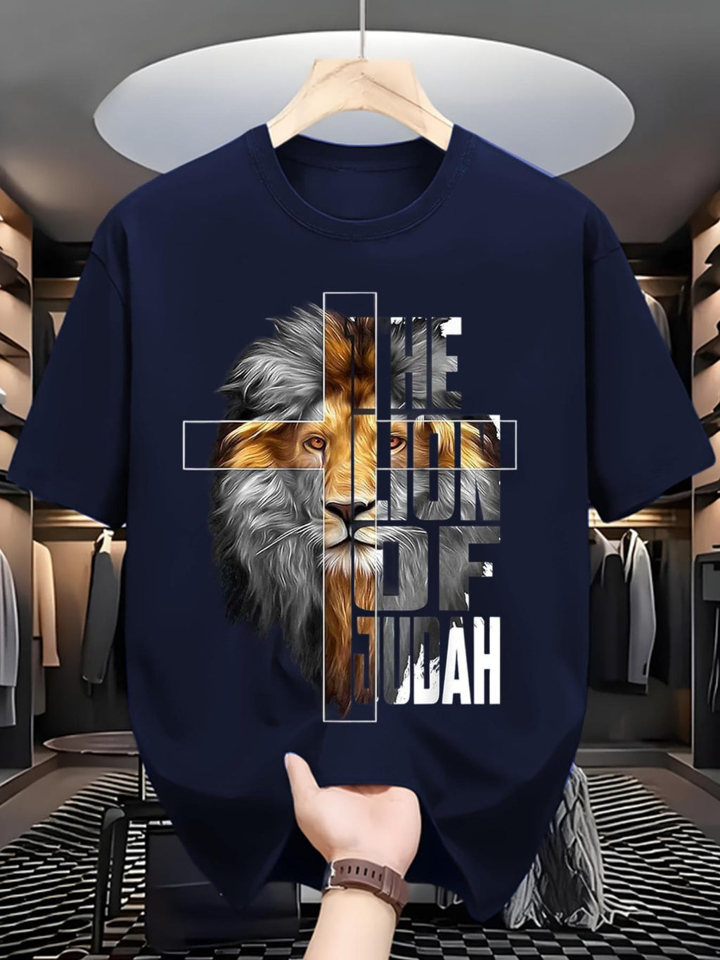 Men'S Crew Neck Short Sleeve Tee | Digital Print Cool Special Niche Lion Of Judah Pattern, High Value Affordable Quality, Skin Friendly, Quick Dry, Sporty Casual, Versatile, Breathable, Lightweight, Moisture Wicking
