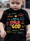 Boys And Girls Personalized Pattern Print I AM A Child OF GOD Creative T-Shirt Summer Comfortable Breathable T-Shirt Kids Boy Girl Round Neck Top