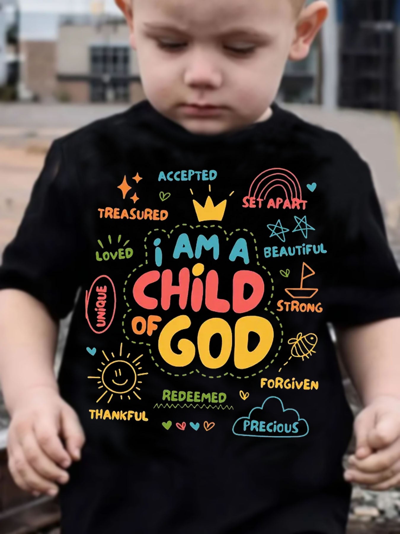 Boys And Girls Personalized Pattern Print I AM A Child OF GOD Creative T-Shirt Summer Comfortable Breathable T-Shirt Kids Boy Girl Round Neck Top