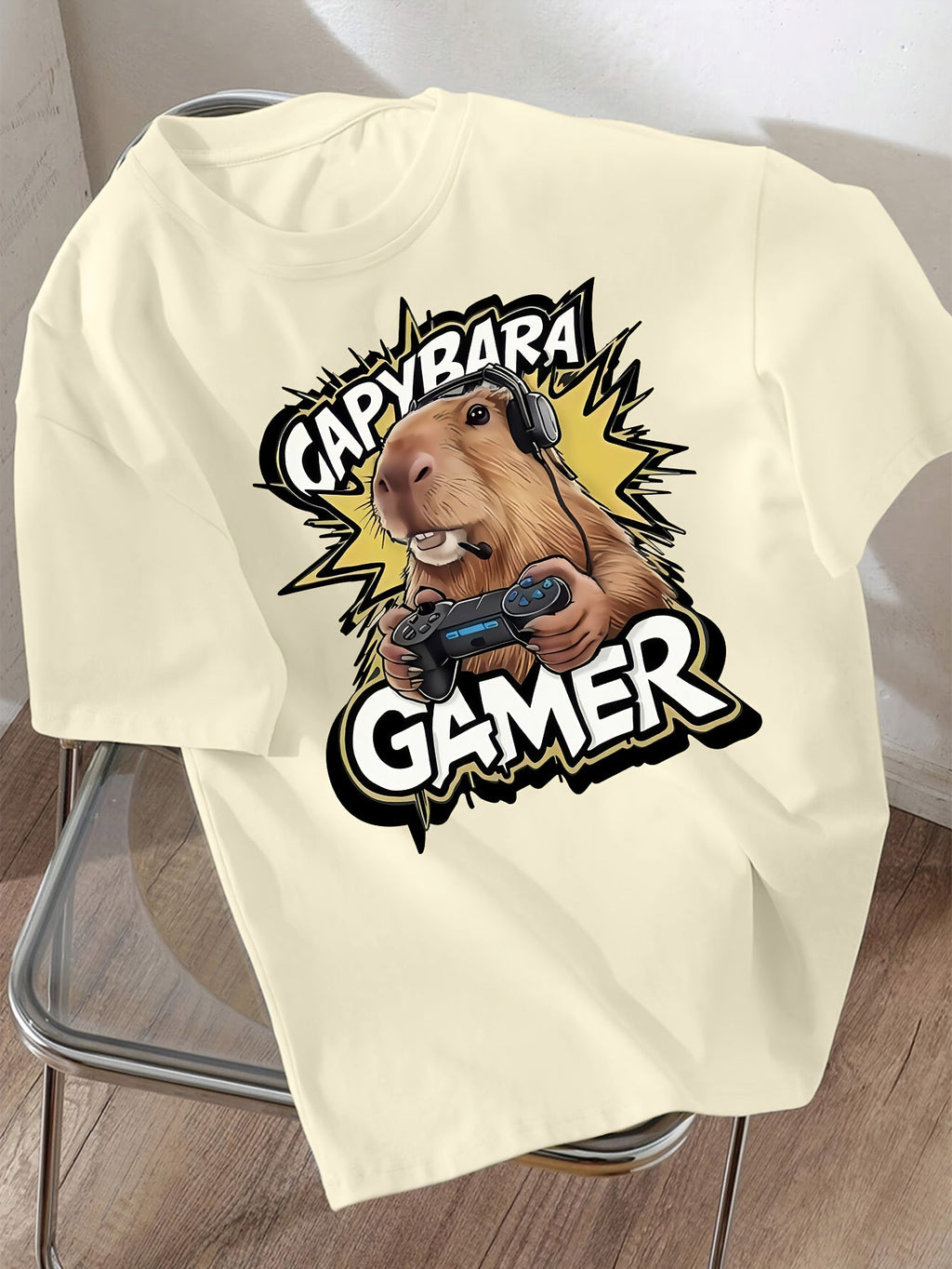 Boys' New Spring/Summer Loose-Fit Casual Fashionable Versatile Street-Style Cool Capybara Anime Cartoon Print Short-Sleeve T-Shirt for Daily Wear