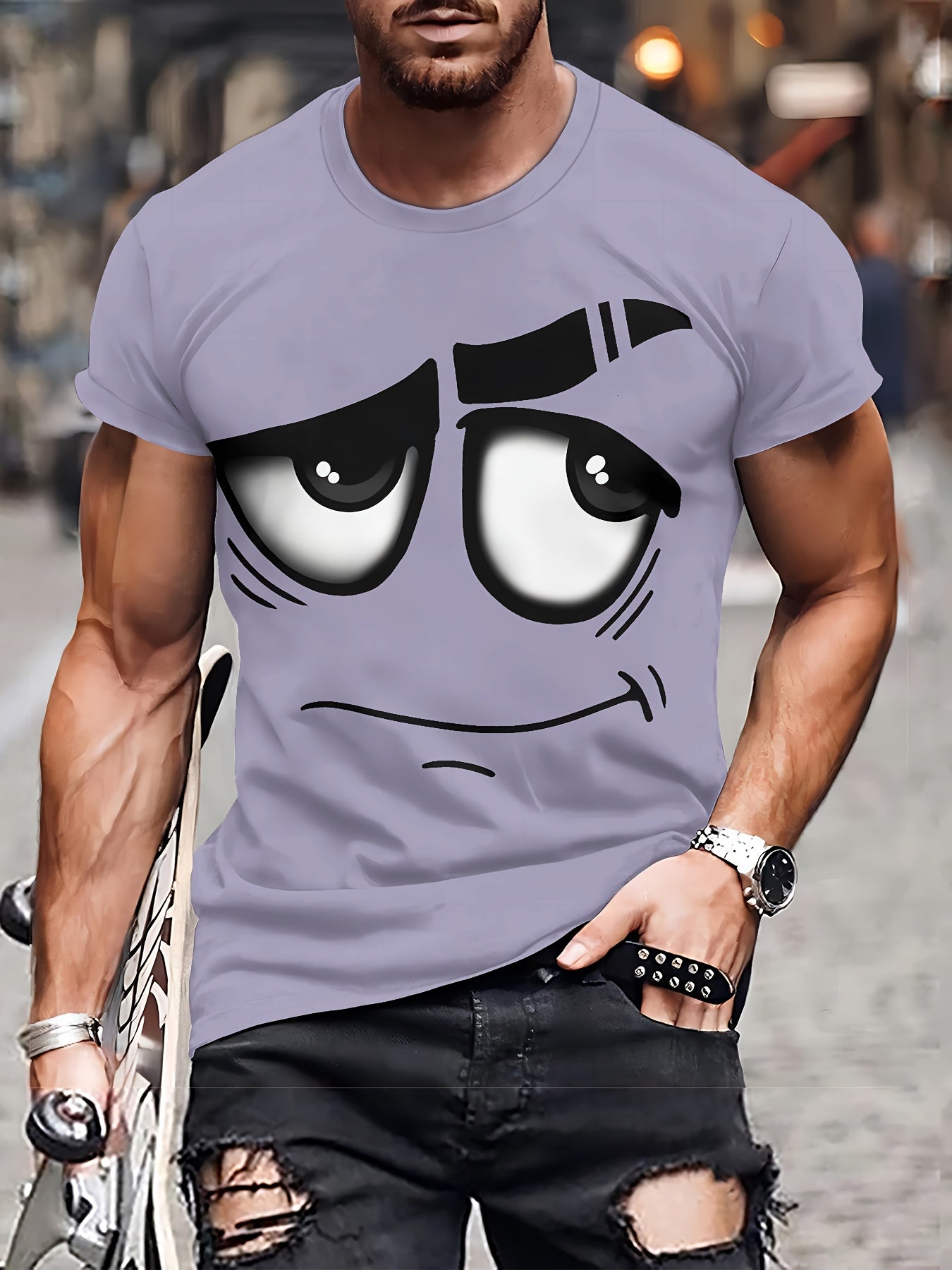 Men's 3D Novelty Graphic Tee - Casual Polyester Crew Neck T-Shirt, Machine Washable