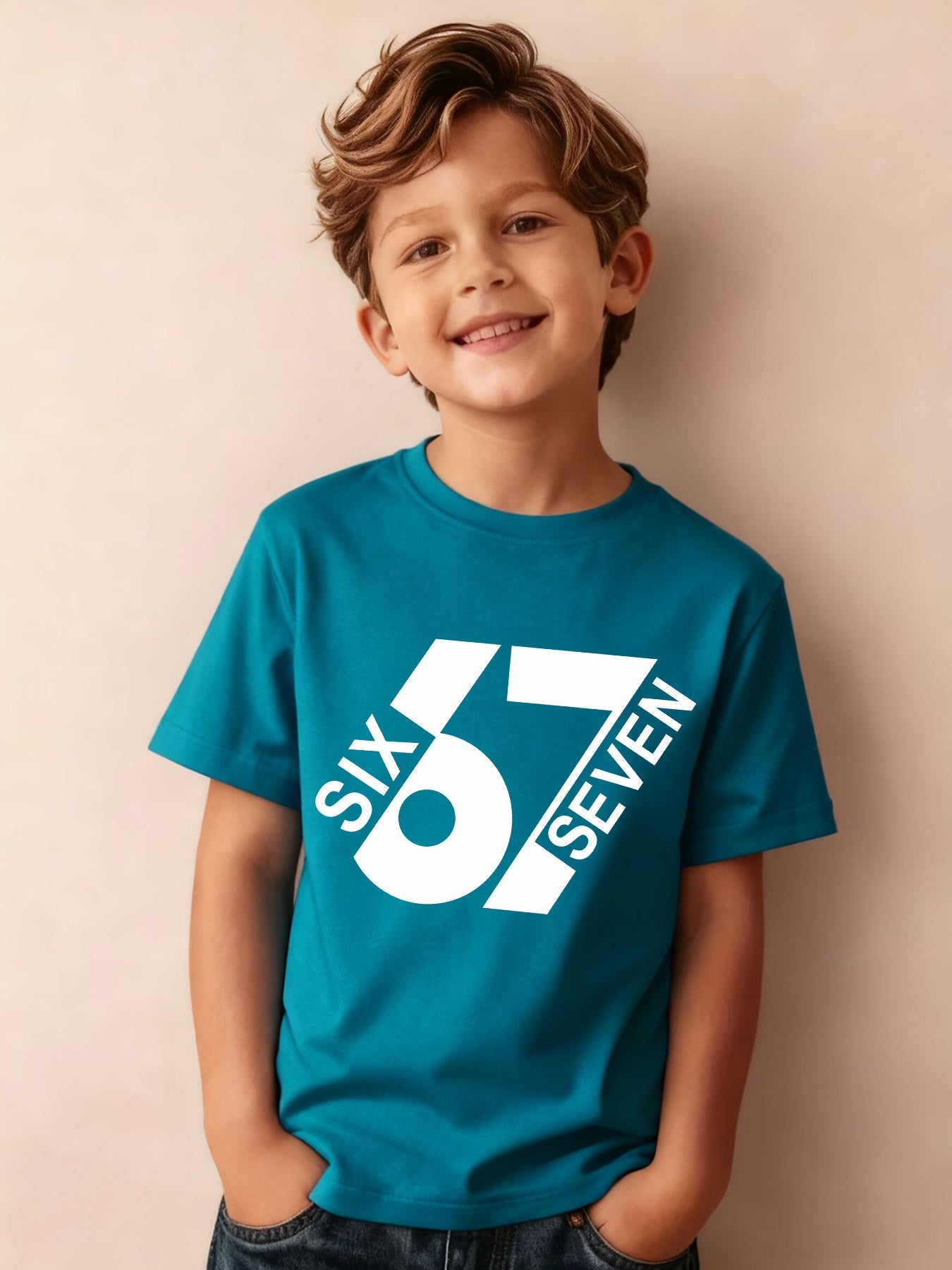 Summer Boys' Fashion Short Sleeve T-Shirt, Sizes 6-7, Cartoon Pattern Print Outdoor Casual Top, NY-DX7586