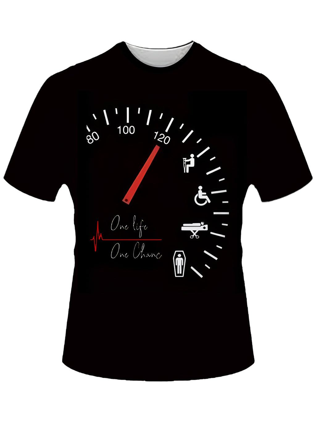 Men's Novelty Car Dashboard Graphic Tee - Casual Black Polyester T-Shirt with 3D Speedometer Print, Round Neck, Short Sleeves - Perfect for Summer Wear, Retro T Shirt