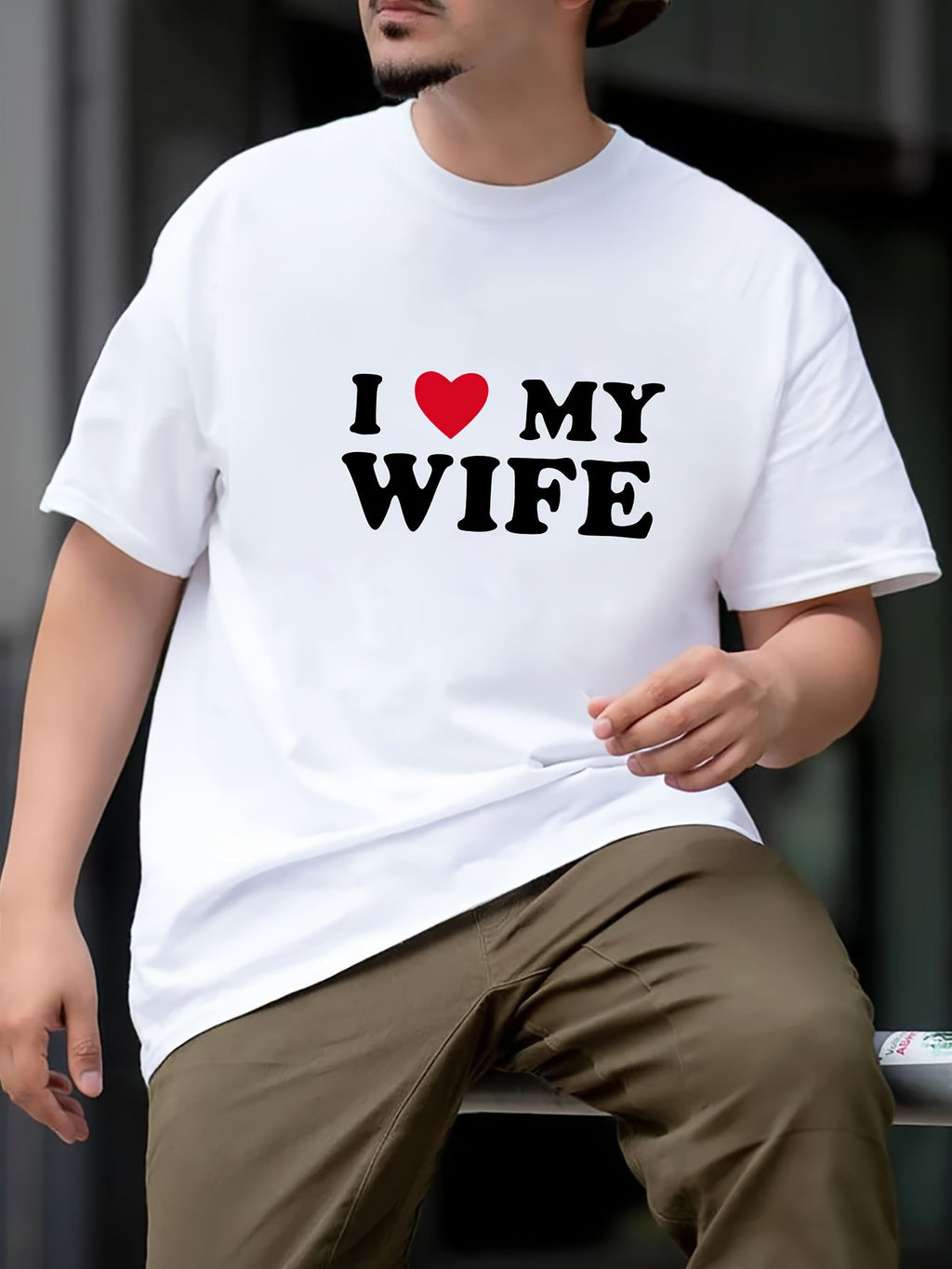 Men's Plus Size "I My Wife" Lettering T-Shirt Compatible for.com - & Tall Casual Round Neck Short Sleeve Tee with Wife, Machine Washable for - Wear (Announcements/ Branding), PLUS SIZE