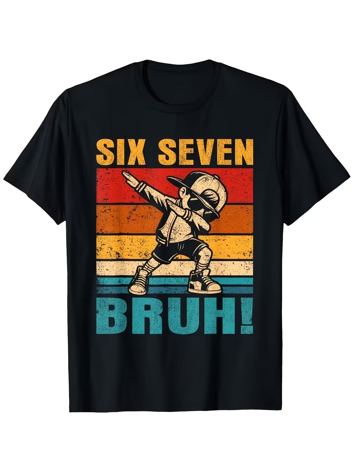 Fun Six Seven Bruh Internet Meme T-Shirt for Boys and Girls - "67" Number Design with Dab Dance Pose - Casual Round Neck Tee, Comfortable for All Seasons, Trendy Gift for Youth - "67" Graphic and Bruh Text, Spring/Summer Vacation Wear