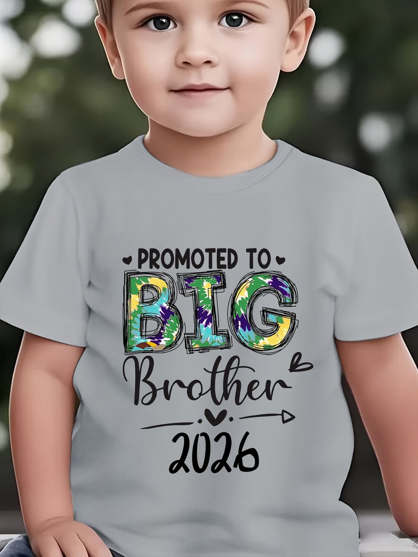 Summer Fashion Boys' Short Sleeve T-Shirt PROMOTED TO BIG BROTHER 2026 Letter Print Outdoor Casual Top NY-DX6459