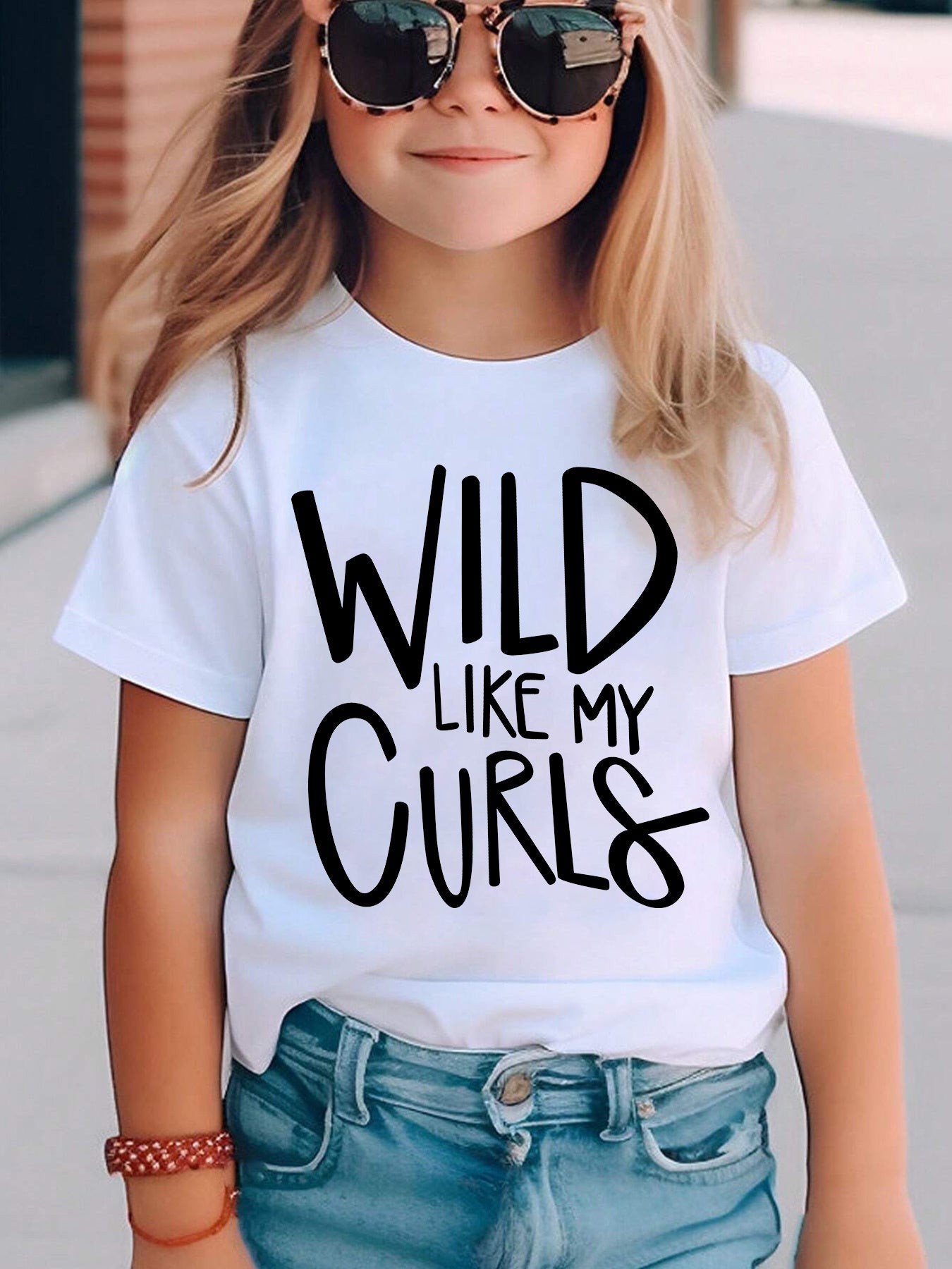 Summer Fashion Girls' Short Sleeve T-Shirt "Wild Like My Curls" Letter Print Casual Versatile Top DX2660