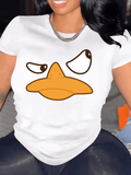 Duck Graphic Print T-Shirt For Women Casual Short Sleeve Tee 1 Pcs 100% Heavy Cotton - Comfortable Crew Neck, Soft Adorable Tees Tops