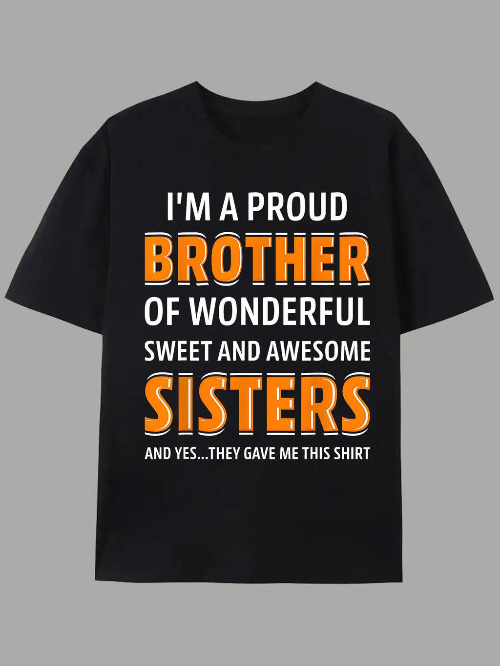 Men's 'Proud Sister and Brother' Graphic T-Shirt- Casual Short Sleeve Crew Neck Summer Top, Spring Outdoor Wear, Machine Washable Regular Fit, Bold Blue Letter Design, Breathable Comfortable Fabric