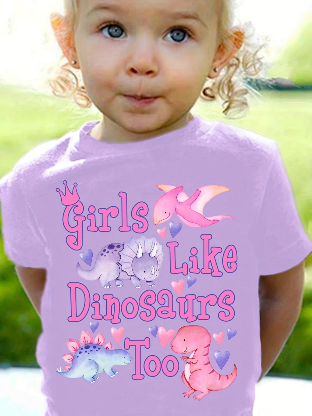 Girls' Fashion T-Shirt Girls Like Dinosaurs Too Dinosaur Print Cute Short Sleeve T-Shirt Casual Top