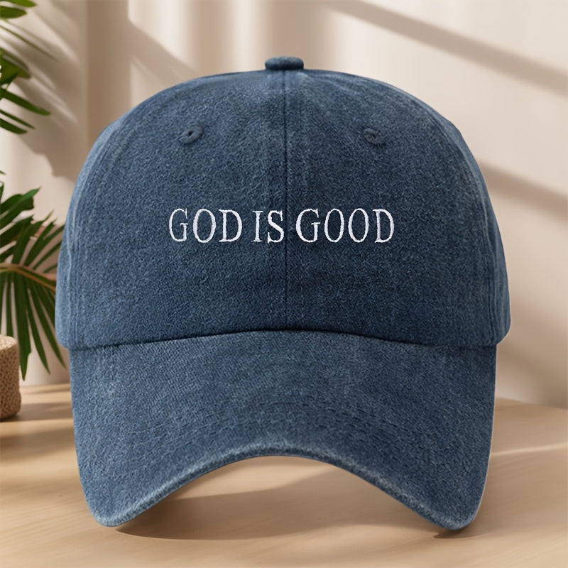 MAKEFGE Vintage Washed Baseball Cap for Men & Women - Embroidered "GOD IS GOOD" Design, Lightweight Breathable Soft Fabric, Adjustable Unisex Casual Outdoor Sports Hat for Spring Summer, Embroidered Detail