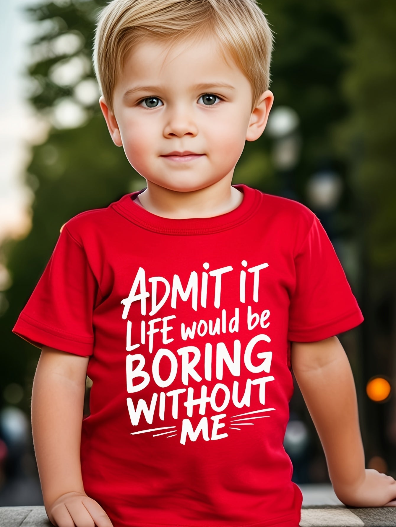 Boys' "ADMIT IT LIFE WOULD BE BORING WITHOUT ME" Fun Letter Print Fashion Casual Crew Neck T-Shirt