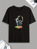 Headset Dripping Color Paint Print T Shirt, Tees For Men, Casual Short Sleeve Tshirt For Summer Spring Fall, Tops As Gifts