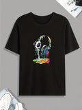 Headset Dripping Color Paint Print T Shirt, Tees For Men, Casual Short Sleeve Tshirt For Summer Spring Fall, Tops As Gifts